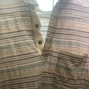 Striped Button Henley Top in Cream and Gray